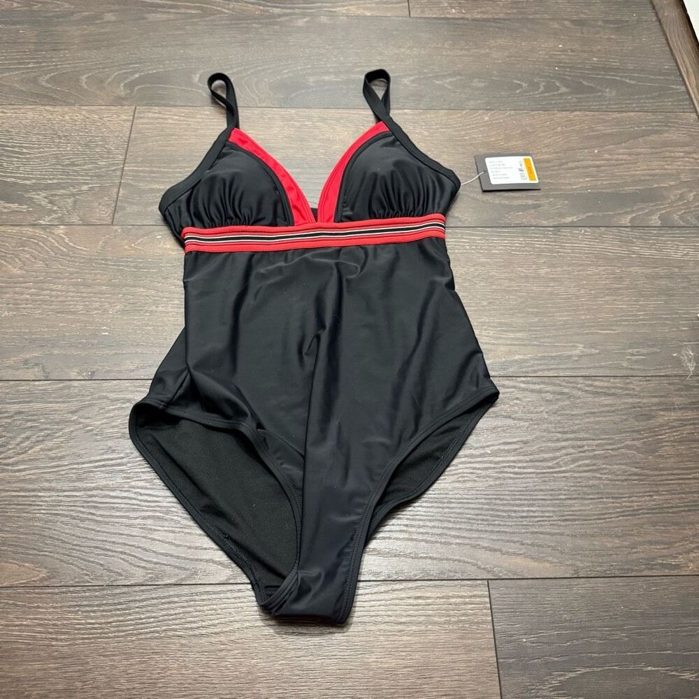 Donatella Sport Women’s Small Red Black One Piece Swim New